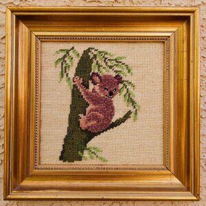 Vintage Framed Koala Bear Needlepoint